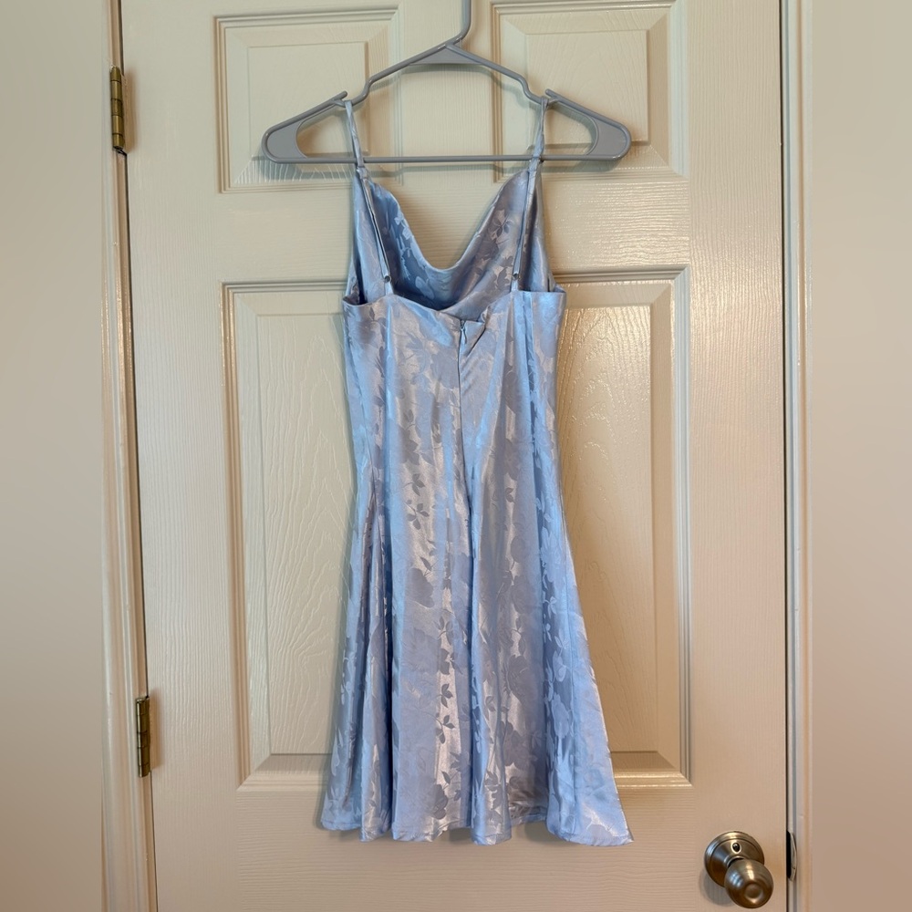 Lulu’s Close to Your Heart Dusty Blue Satin Jacquard Cowl Slip Dress - Picture 3 of 3